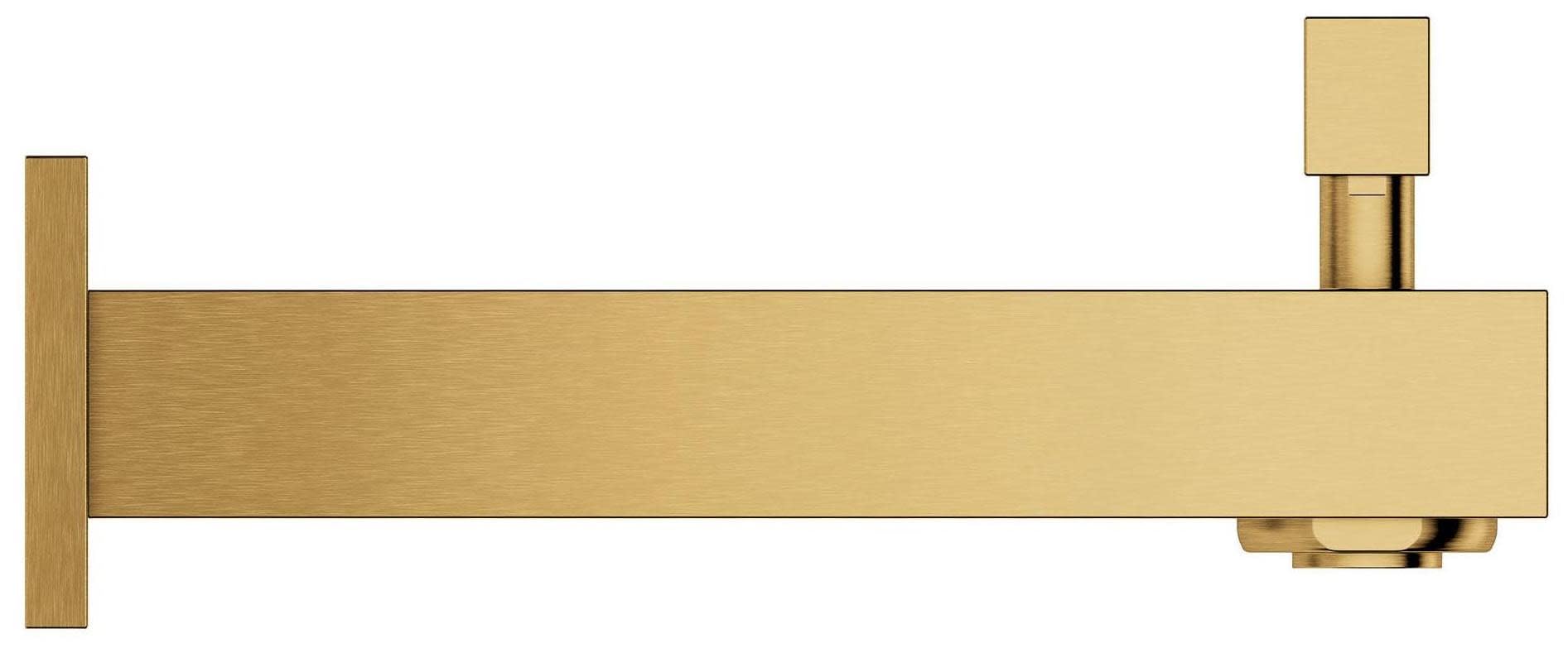 Grohe Eurocube rectangular tub spout with diverter in brushed gold finish and vertical supply outlet.