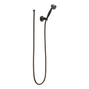 Venetian bronze wall-mount hand shower with flexible hose and showerhead on circular trim plate.