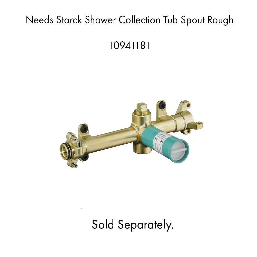 Brass tub spout rough-in valve with turquoise cartridge and mounting brackets for shower installation.