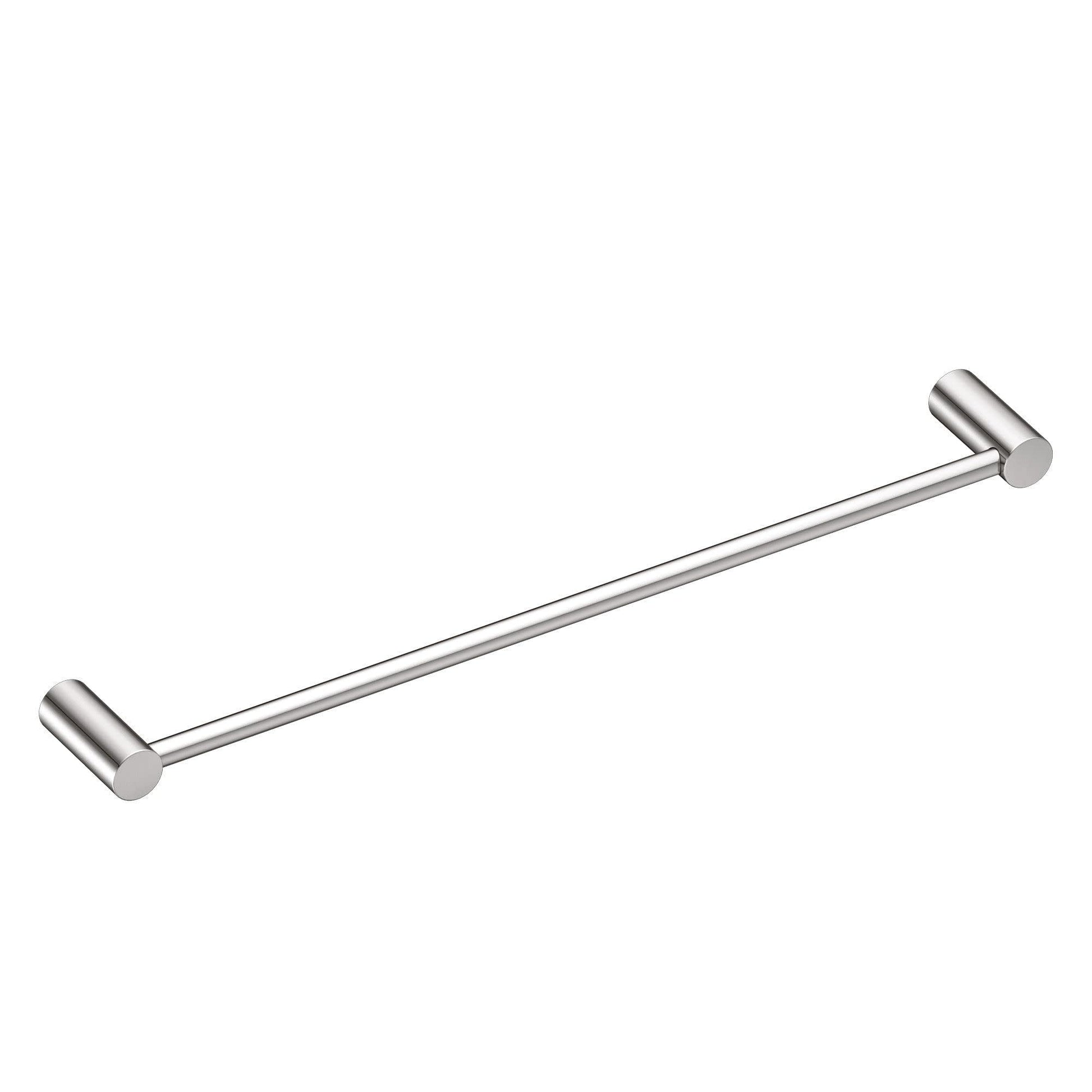 Chrome single towel bar with cylindrical end caps and straight rod design.