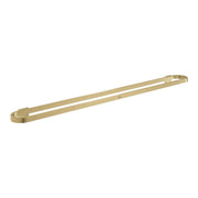 Brushed gold metal towel bar with rounded ends and wall mounting hardware on each side.