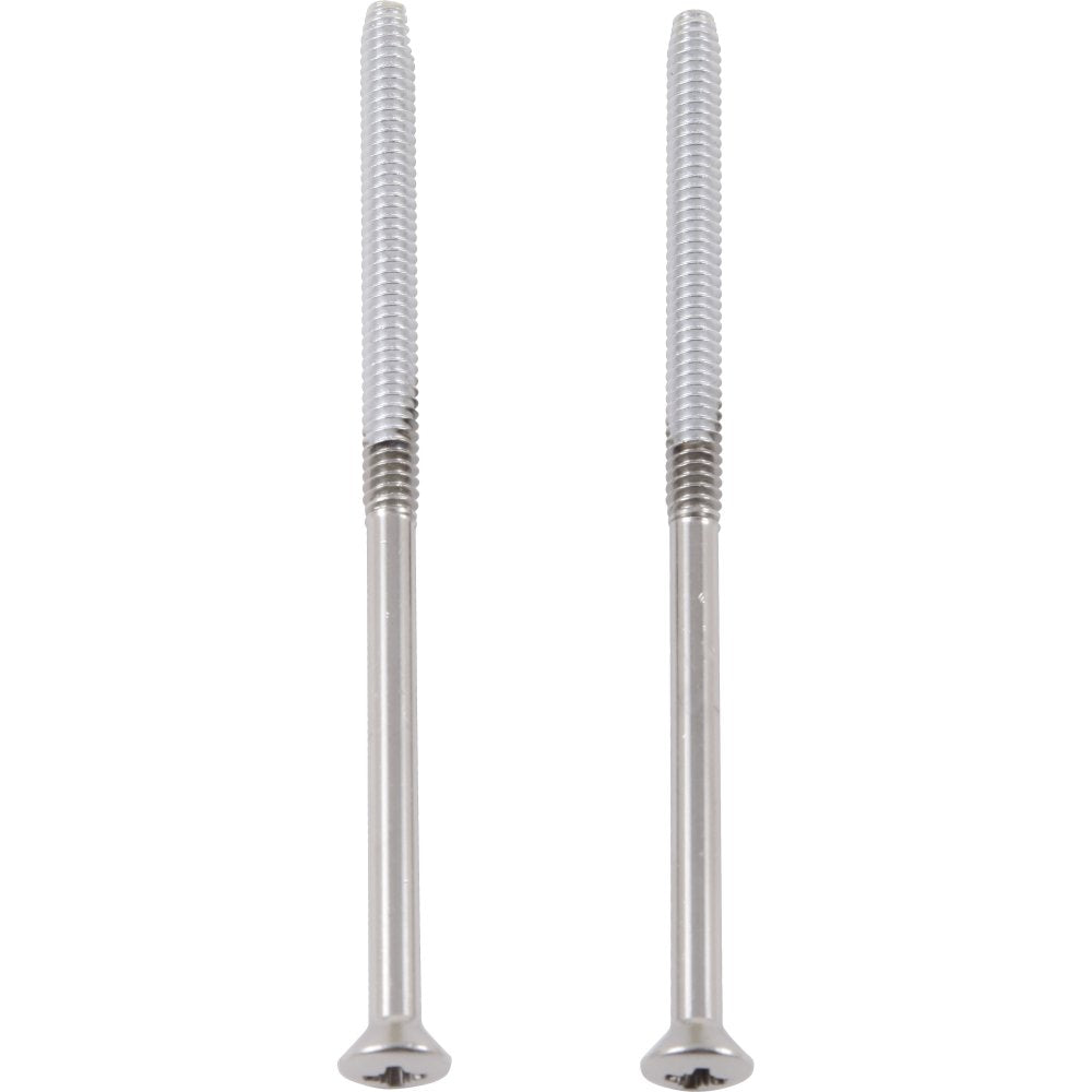 Two stainless steel screws with threaded upper sections and flat countersunk heads.