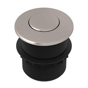 Satin nickel air switch button with round dome top and black threaded base for garbage disposal installation.