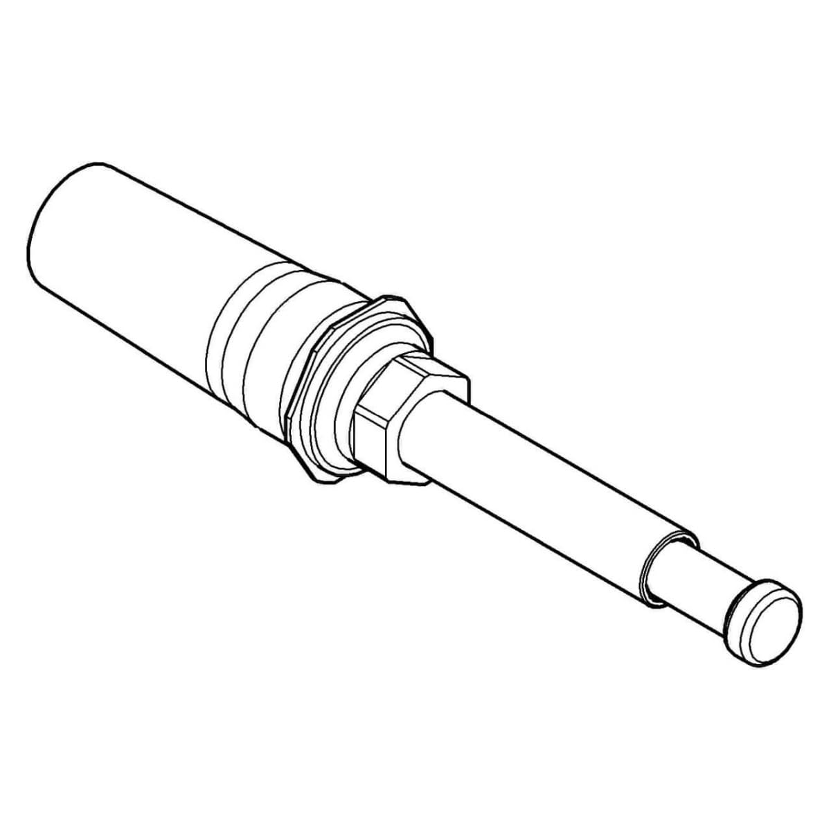 Chrome diverter valve component with cylindrical body and threaded connection ports.