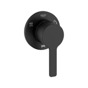 Grohe Lineare matte black 3-way diverter trim with round escutcheon plate and lever handle.