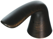 Curved metal lever handle in dark bronze finish with brushed texture detailing.