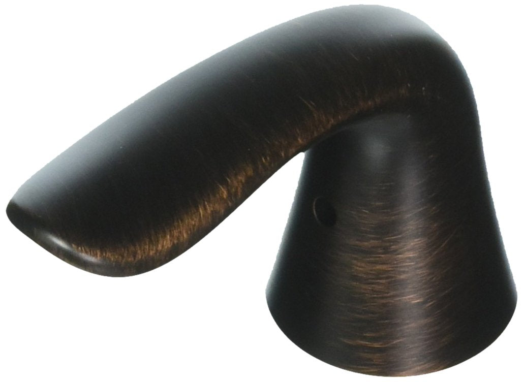 Curved metal lever handle in dark bronze finish with brushed texture detailing.