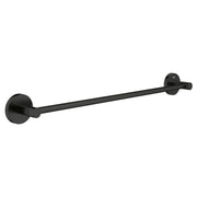 Matte black towel bar with cylindrical wall-mounted brackets on each end.