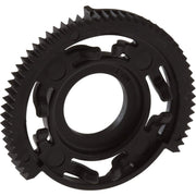 Black plastic rotational limit stop with serrated outer edge and central circular opening for Delta 17 Series faucet.