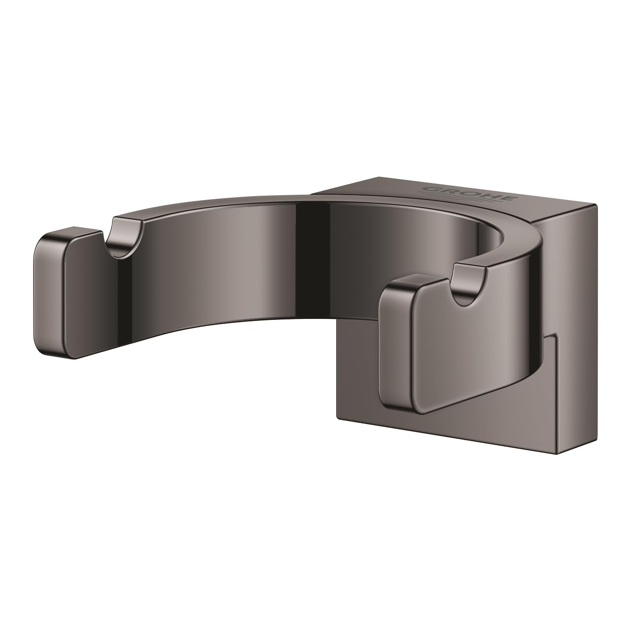 Hard graphite robe hook with curved arm and rectangular wall-mounted base.