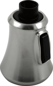 Stainless steel wand assembly with black rubber grip handle and black collar attachment at top.