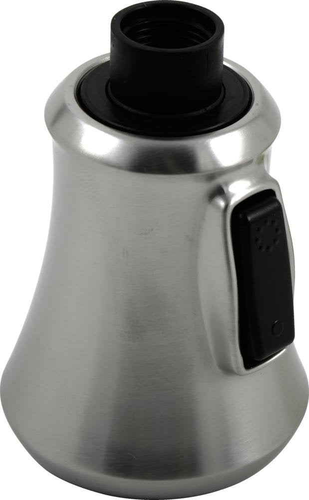 Stainless steel wand assembly with black rubber grip handle and black collar attachment at top.