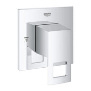 Chrome 2-way diverter trim with square escutcheon plates and integrated showerhead outlet.