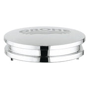 Chrome cover cap with Grohe logo on top and dual chrome bands around the base.