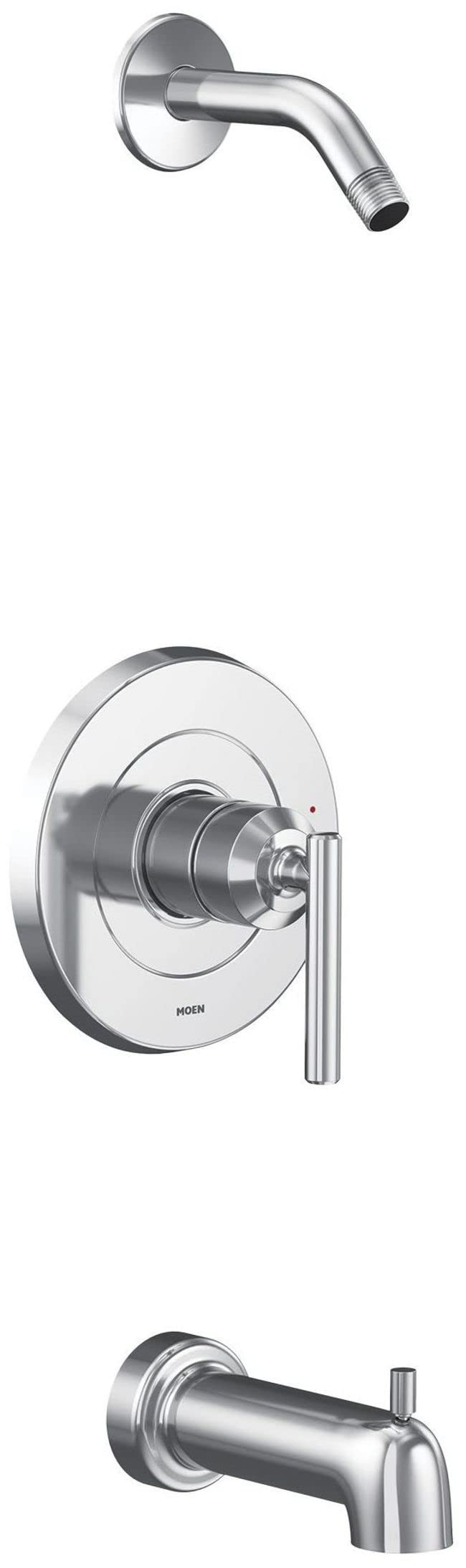 Chrome tub and shower trim kit with single lever handle, curved spout, and circular trim plate.
