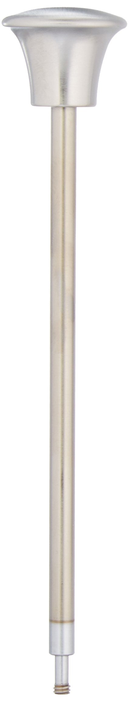 Stainless steel lift rod and finial with bell-shaped top and threaded connector base.