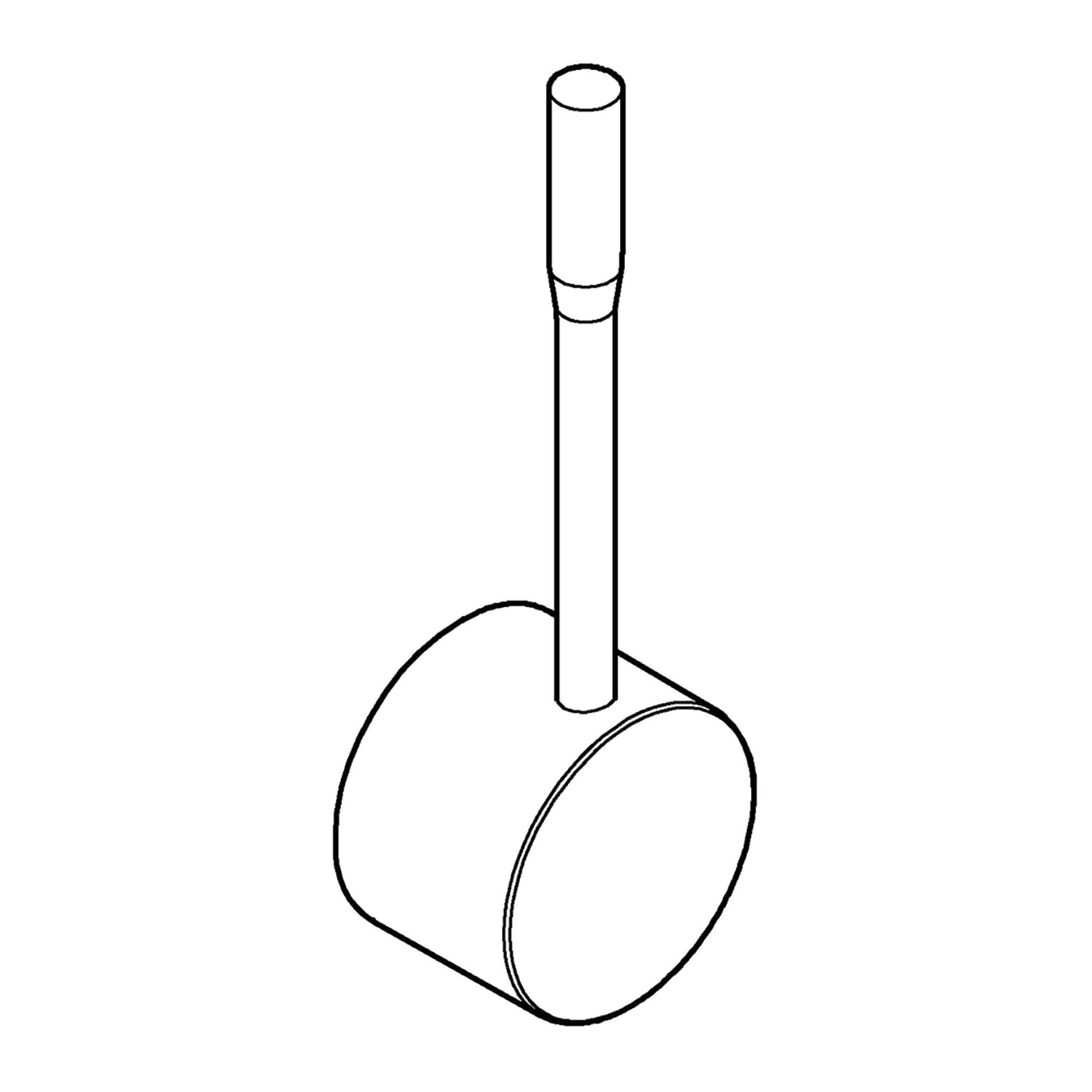 Chrome cylindrical lever with round handle base and vertical stem for faucet control.