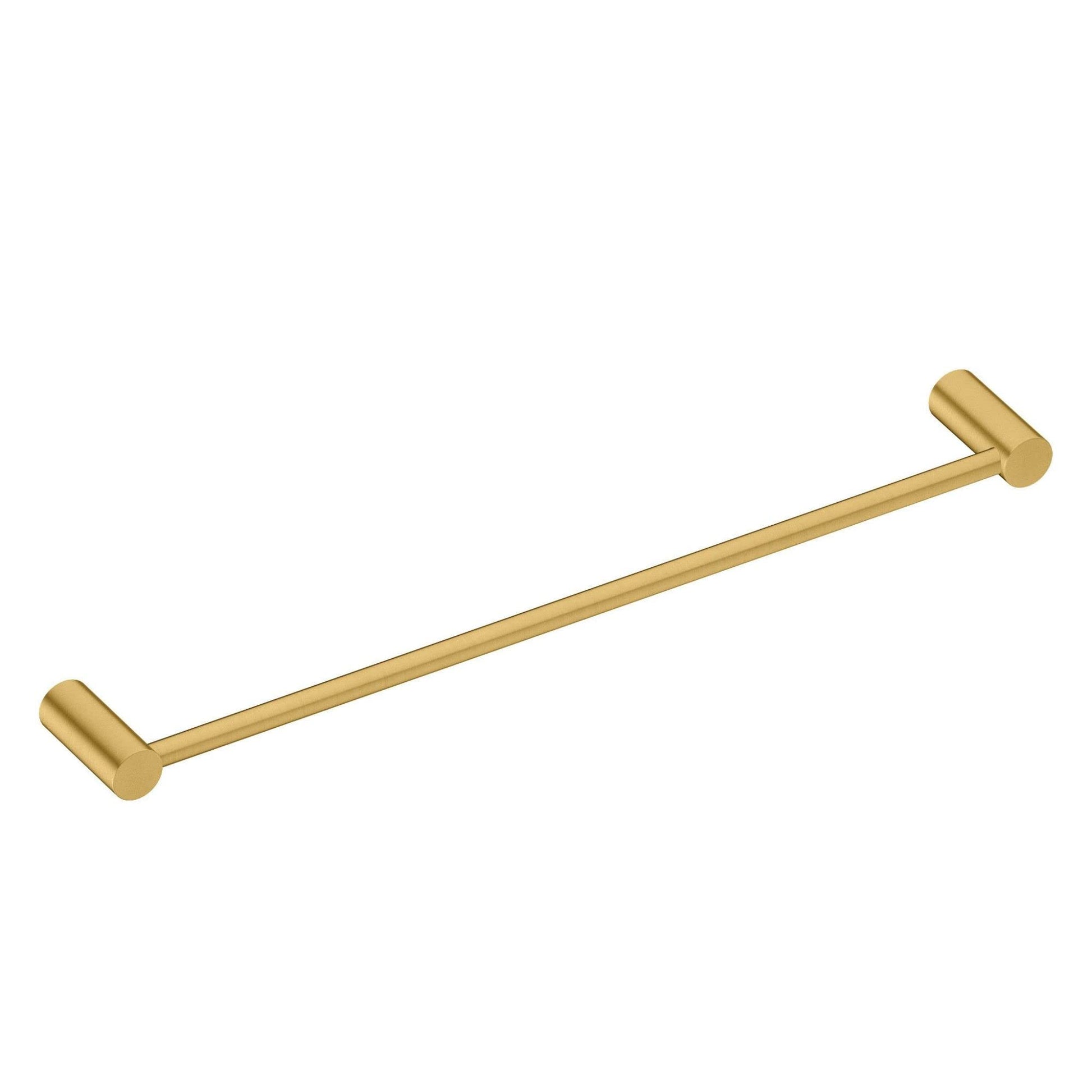 Brushed gold cylindrical towel bar with rounded end caps mounted horizontally.