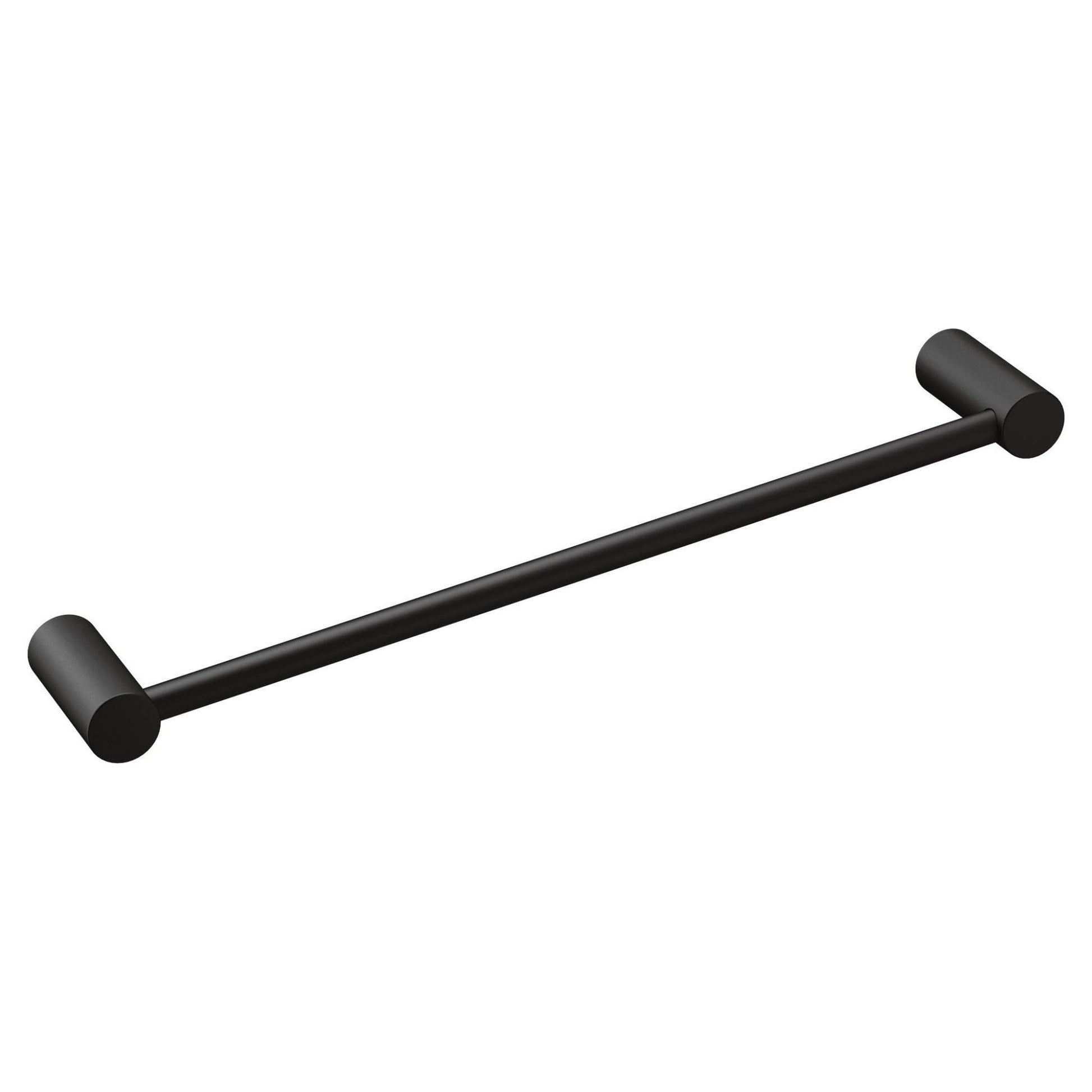 Matte black cylindrical towel bar with round mounting brackets at each end.