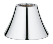 Chrome faucet cap with tapered cone shape and threaded opening at top.
