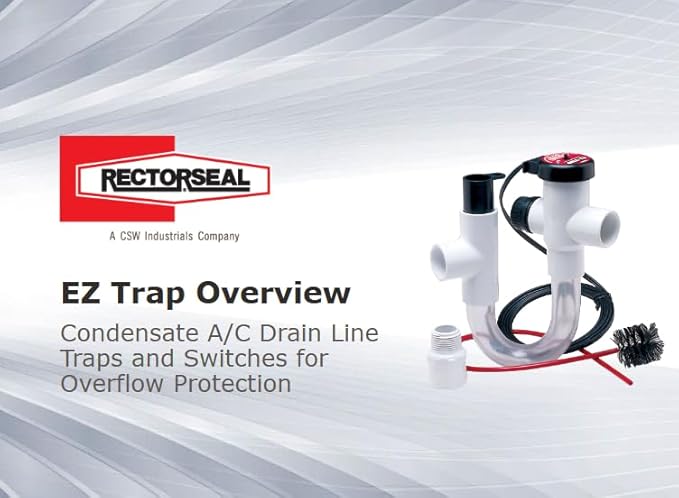 Rectorseal EZ Trap kit with white S-shaped pipe, black connectors, tubing, and cleaning brush.