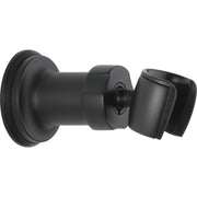 Matte black wall mount bracket with adjustable holder for hand shower head.