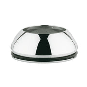 Polished chrome dome-shaped cap with black rubber seal ring and metal interior rim.