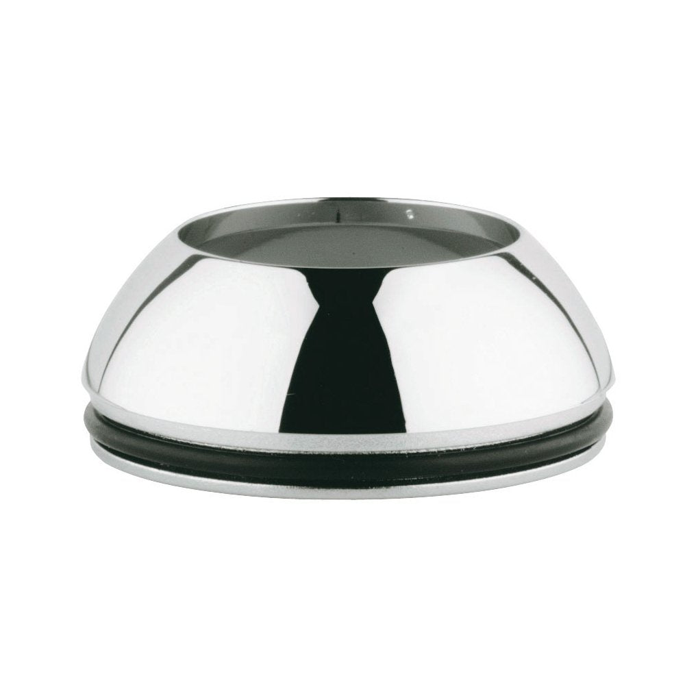 Polished chrome dome-shaped cap with black rubber seal ring and metal interior rim.