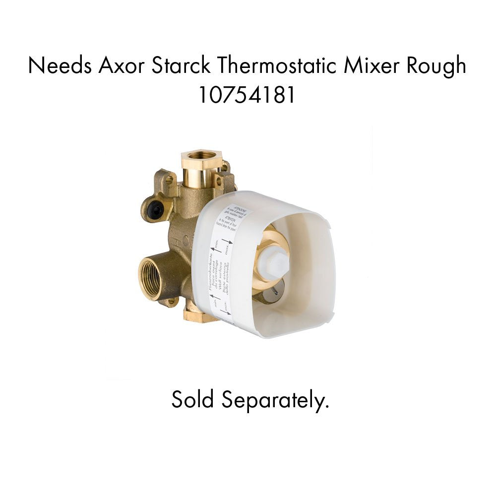 Brass thermostatic shower valve with white cartridge housing and multiple connection ports.
