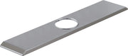 Arctic stainless steel rectangular escutcheon with circular opening and beveled edges.