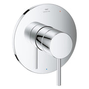 Chrome pressure balance valve trim with circular escutcheon plate, cylindrical handle, and Grohe SPA branding.
