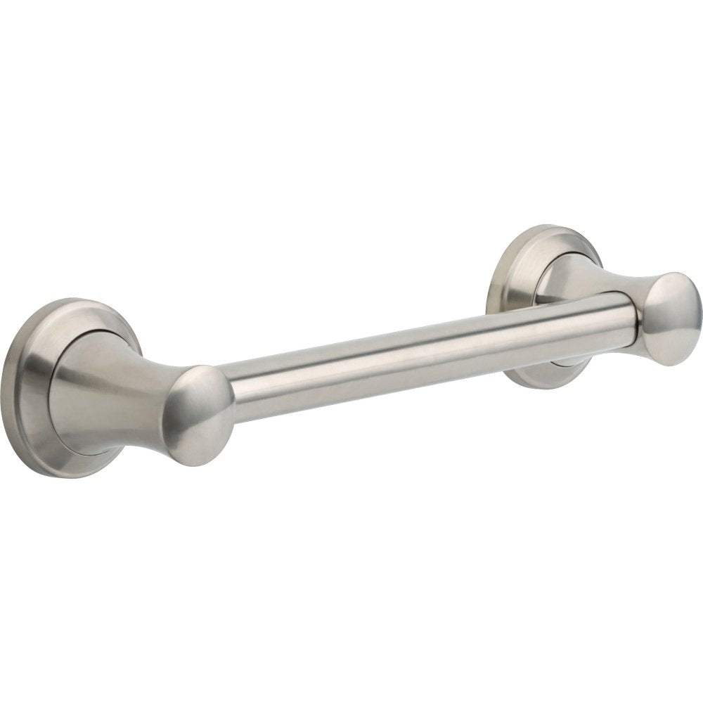 Stainless steel grab bar with circular wall mounts and rounded end caps on both sides.