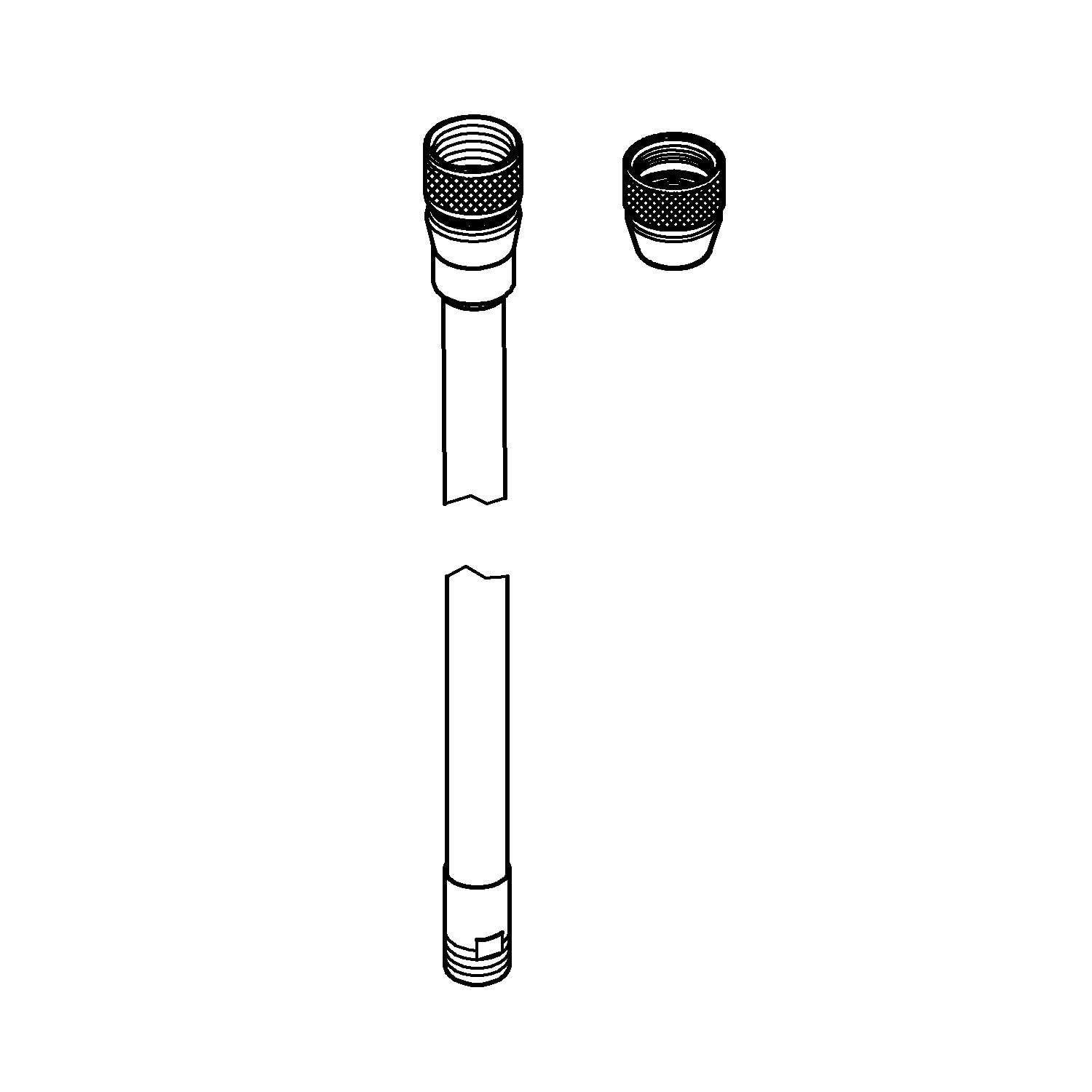 Grohe Metalflex hose with threaded connectors on both ends and detachable coupling sleeve shown separately.