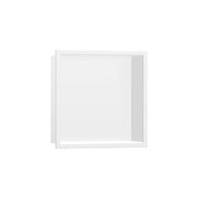 Matte white square wall niche with integrated frame and recessed storage cavity.