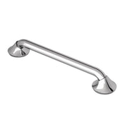 Chrome stainless steel grab bar with curved design and circular wall-mounted brackets on each end.