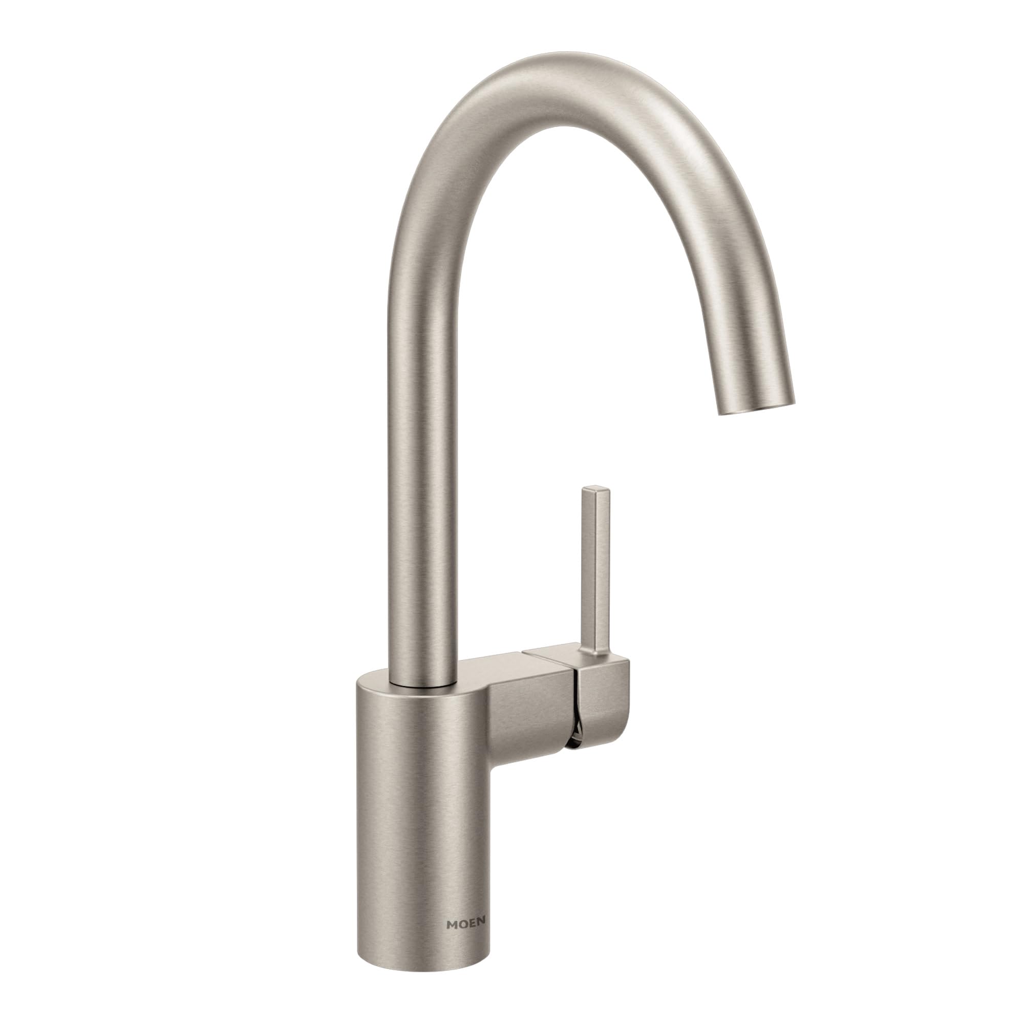 Spot resist stainless steel kitchen faucet with high arc spout and single handle lever control.