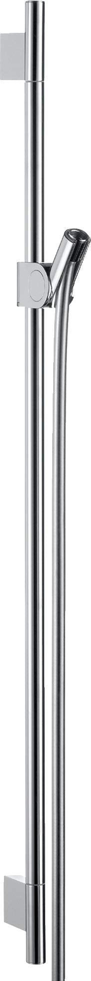 Chrome vertical wall bar with adjustable handheld shower holder and mounting brackets.