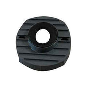 Black plastic rough-in assembly component with central circular opening and horizontal ribbed surface detail.