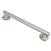 Brushed nickel 24-inch straight grab bar with round mounting flanges on each end.