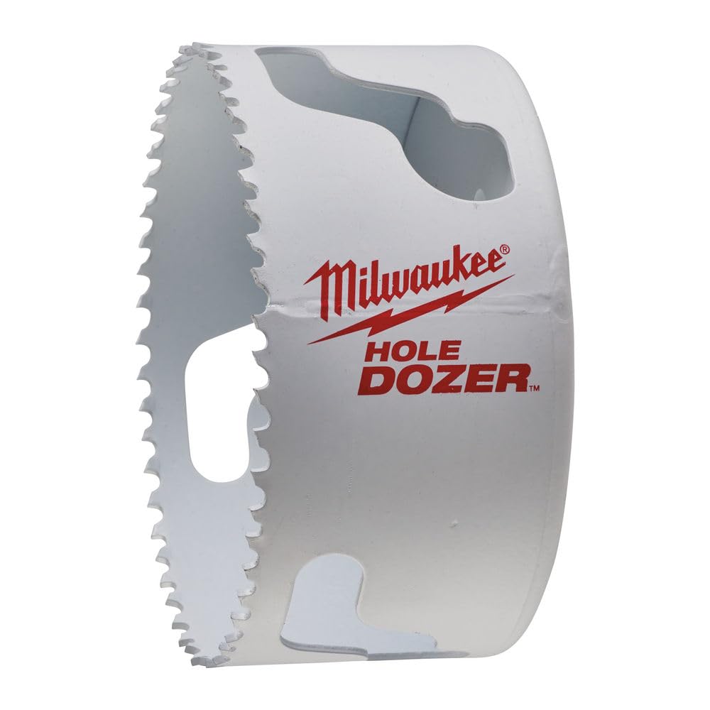 Milwaukee HOLE DOZER bi-metal hole saw with serrated cutting edge and center pilot bit opening.