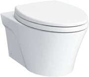 White elongated wall-mount toilet bowl with closed seat lid and curved modern design.