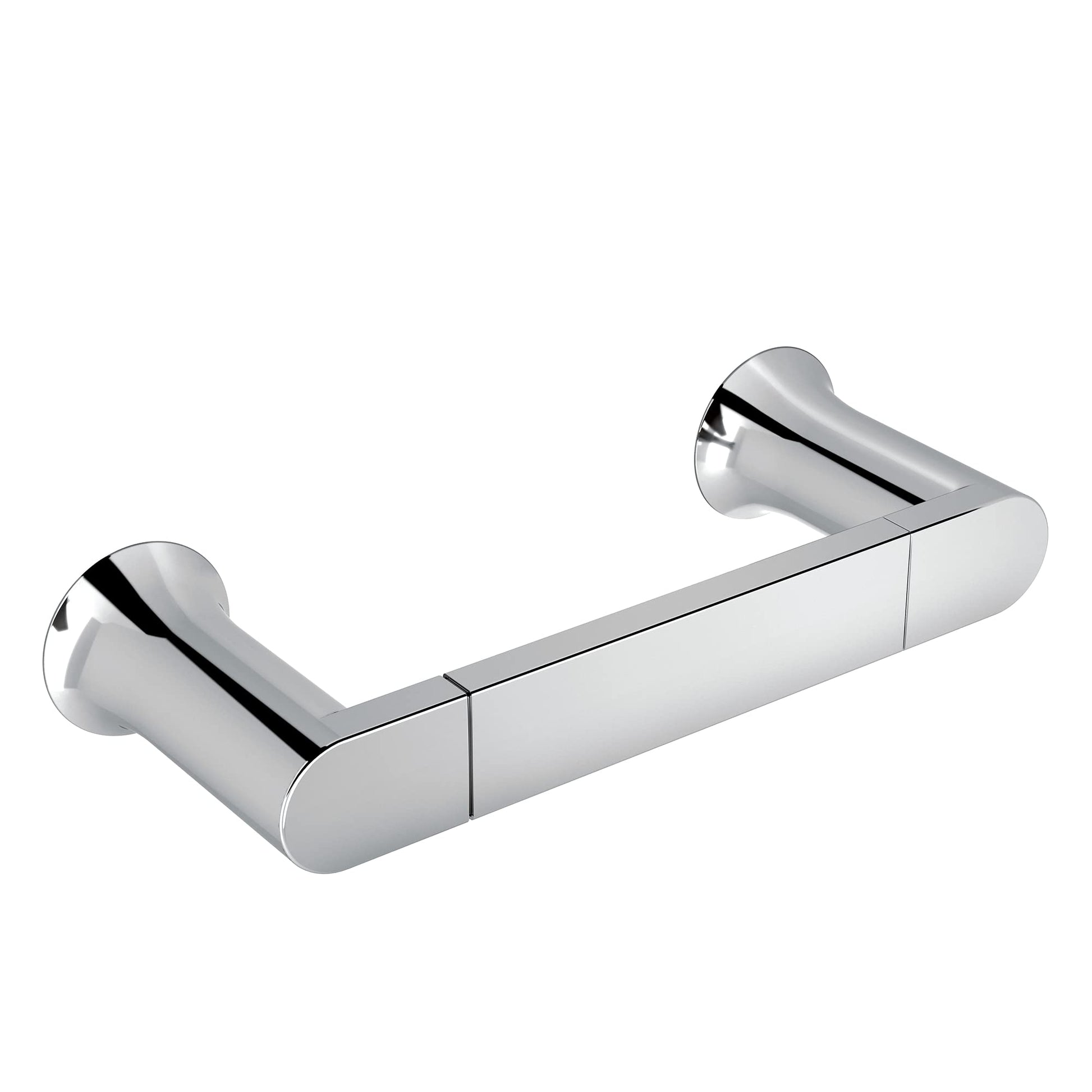 Chrome hand towel bar with curved cylindrical ends and straight horizontal bar in the center.