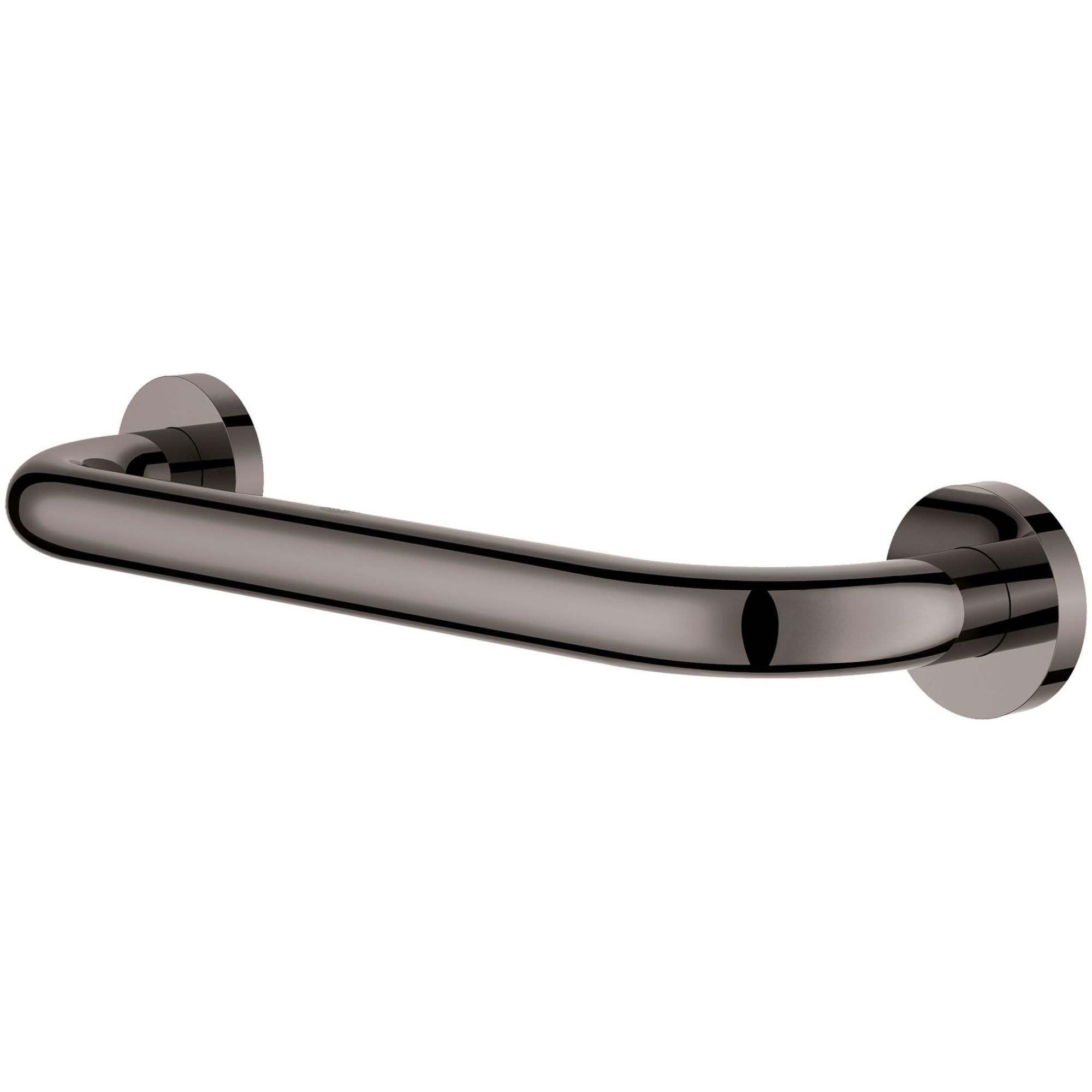 Matte black curved grab bar with circular mounting flanges on each end.