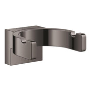 Dark graphite robe hook with curved arm and rectangular wall-mounted base.