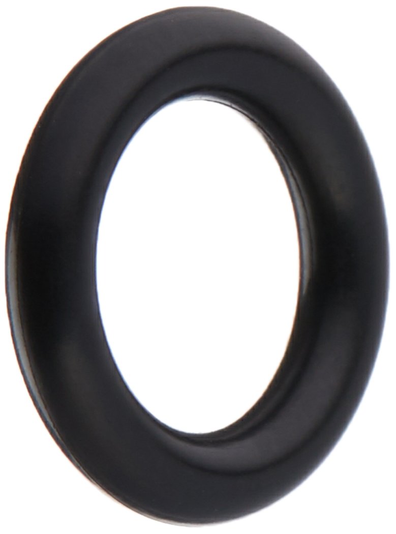 Black rubber o-ring with round cross-section and hollow center.