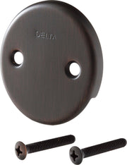 Venetian bronze overflow plate with two mounting holes and matching screws included.