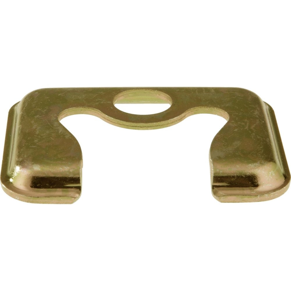 Brass mounting bracket with two curved feet, central handle cutout, and two rectangular slots on the underside.