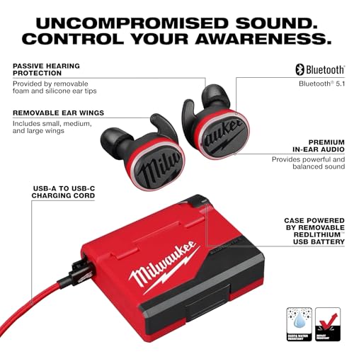Milwaukee REDLITHIUM USB Bluetooth Jobsite Ear Buds - 2191-21