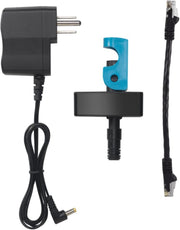Delta Voiceiq Module EP100855 with black power adapter, blue mounting clip, and network cables.