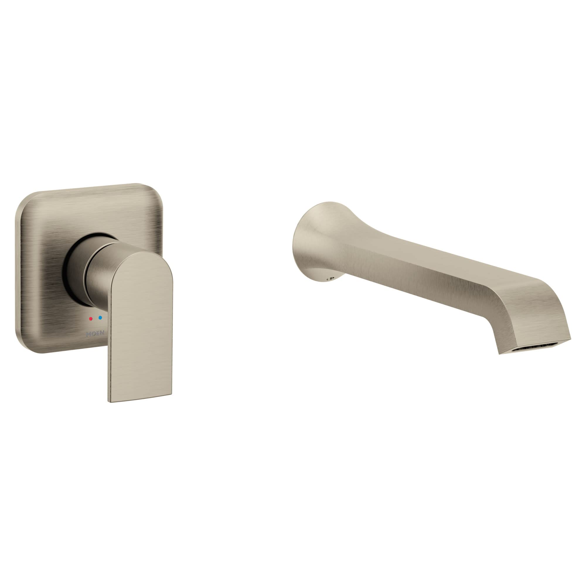 Moen Genta LX Single Handle Wall Mount Tub Filler High Flow Tub Faucet with 10" Spout Reach in Brushed Nickel - WT901BN